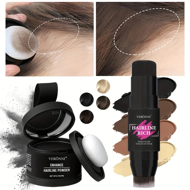 Hairline Concealer Powder & Color Pen Set - Waterproof Quick Coverage for Gray & White Hair Roots