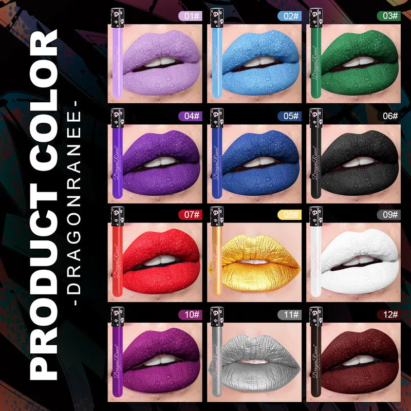 12-Color Halloween Lip Gloss Makeup Set Waterproof Matte Lipstick for Holiday Cosplay