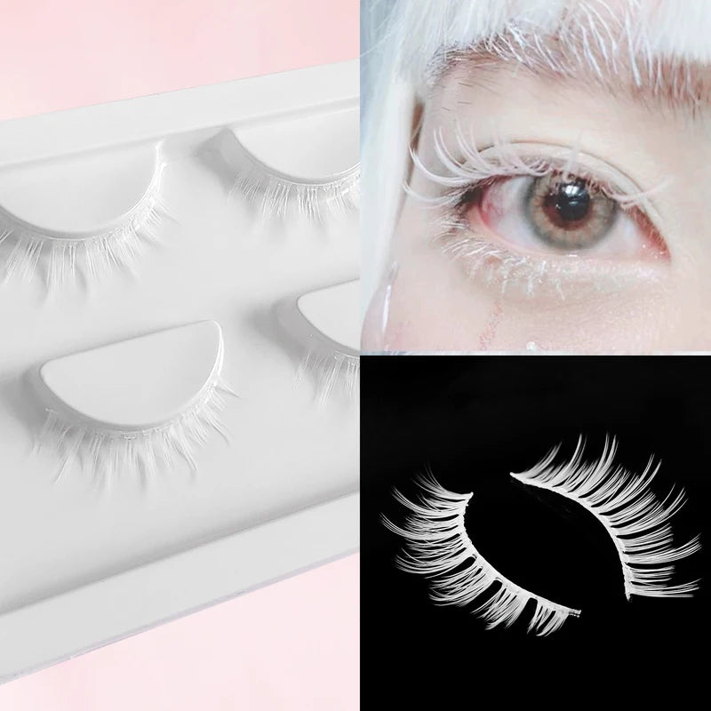 False Eyelashes 2 Pairs White Faux Mink Natural Look for Wedding & Cosplay