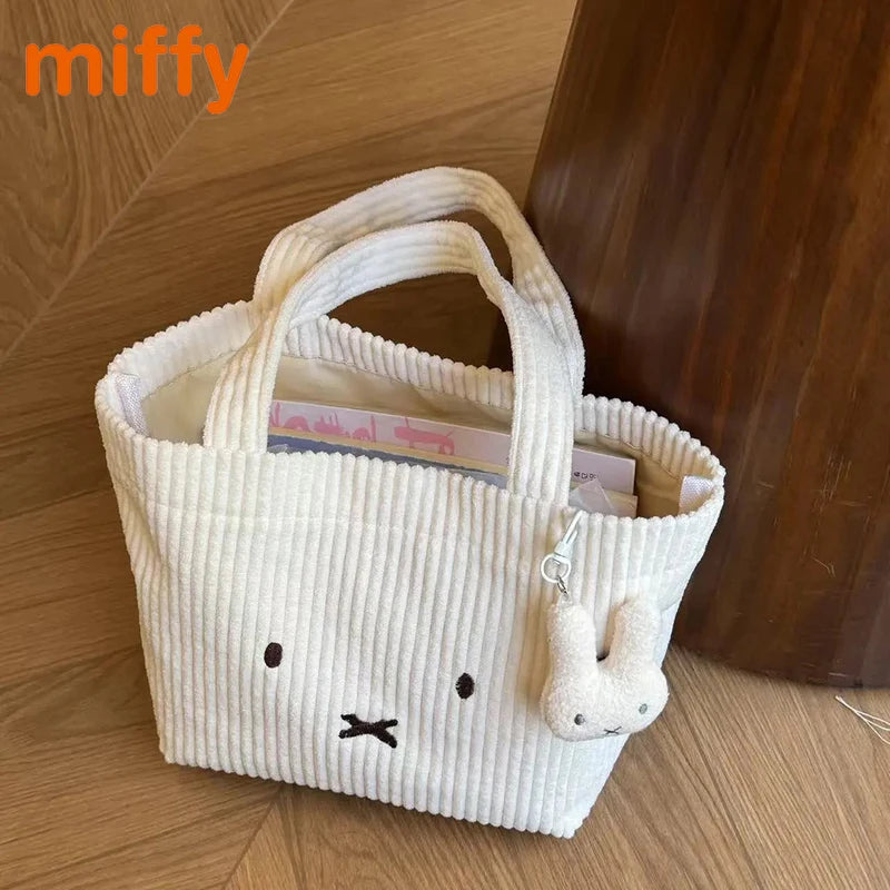 Cute Cartoon Rabbit Handbag with Corduroy Storage Bag for Cosmetics & Travel