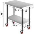 Stainless Steel Kitchen Prep Table with Casters and Backsplash - Load Capacity 100-300kg