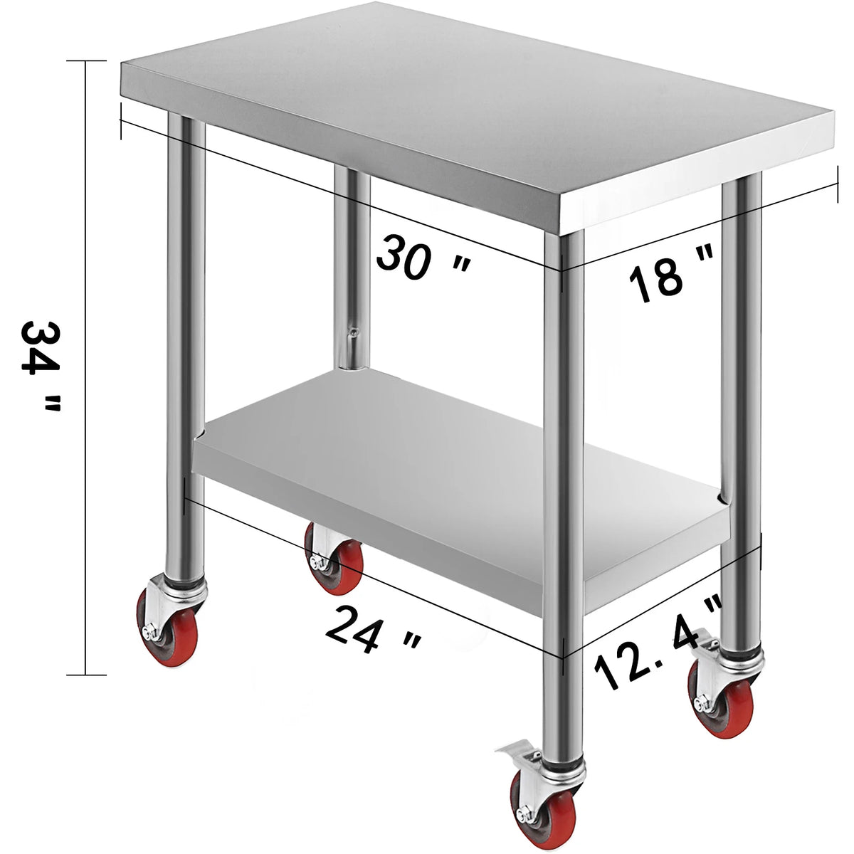 Stainless Steel Kitchen Prep Table with Casters and Backsplash - Load Capacity 100-300kg