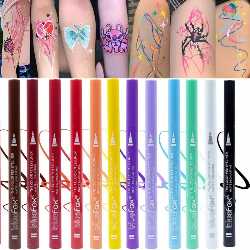 12 Color Waterproof Liquid Eyeliner Set - Multi-Purpose & Long-Lasting