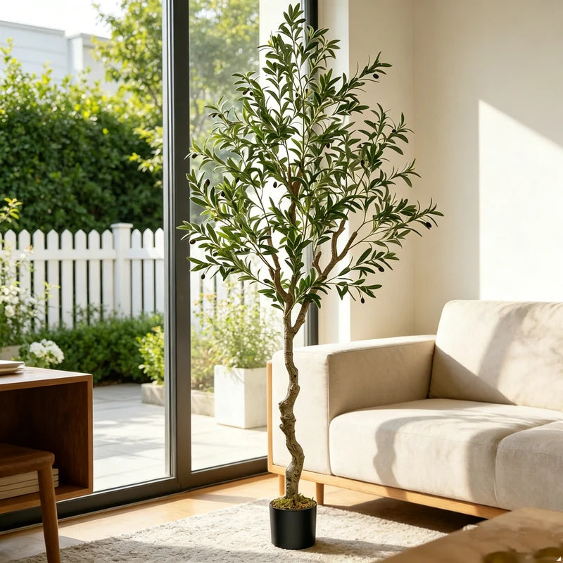 Artificial Olive Tree with Natural Wood Trunk - Lifelike Indoor Faux Tree in Various Heights