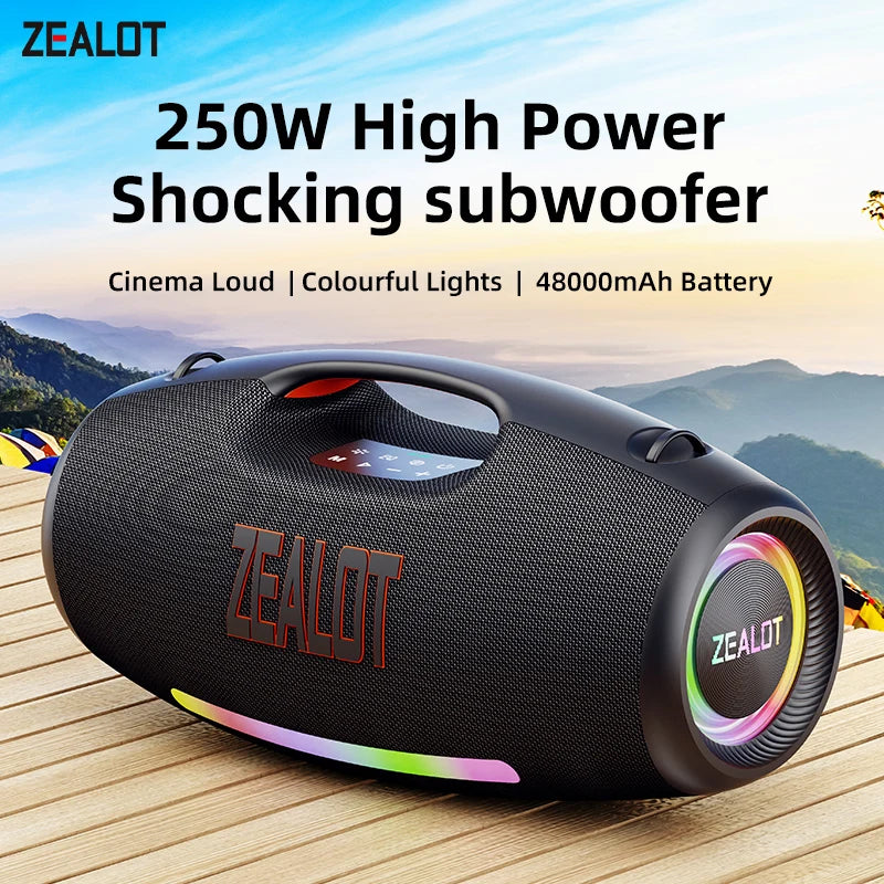 250W Waterproof Portable Bluetooth Speaker with Deep Bass and Outdoor Design