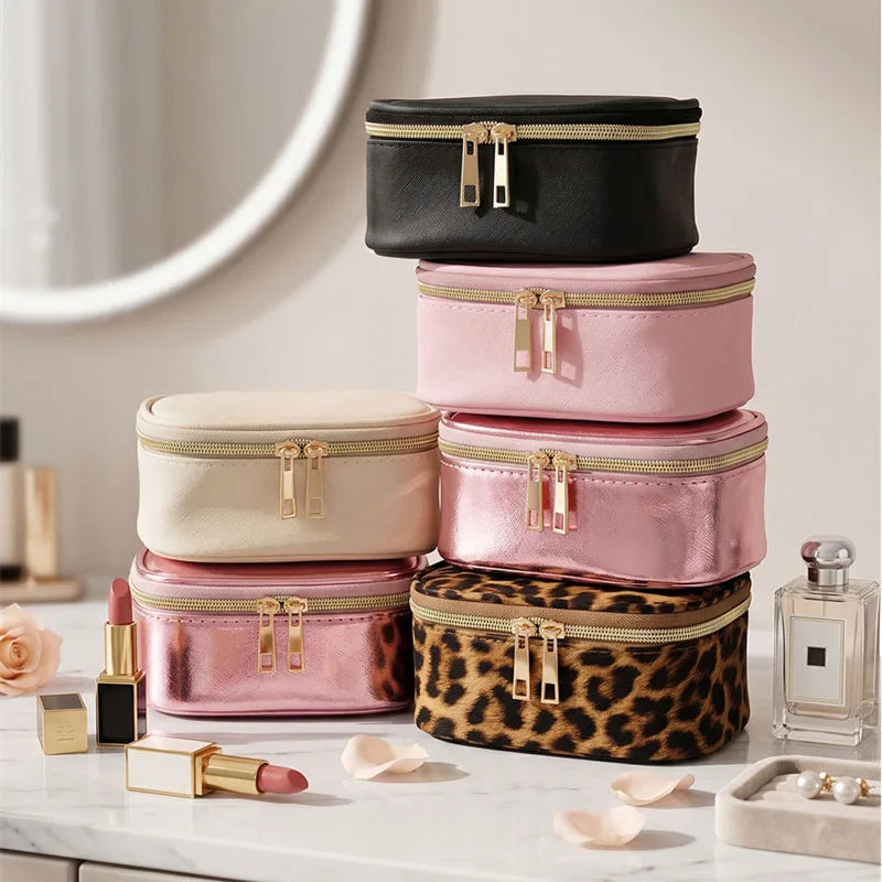 Portable LED Makeup Storage Bag with Mirror Rechargeable Cosmetic Organizer