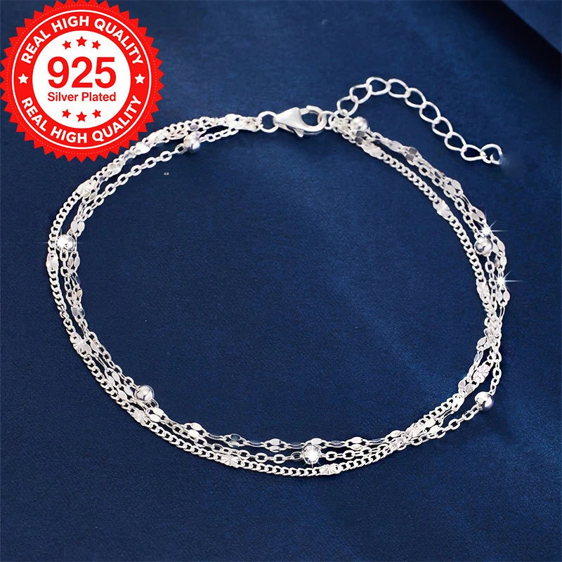 Elegant Multi-Layer Silver Plated Chain Bracelet for Women Boho Party Jewelry