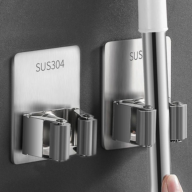 304 Stainless Steel Wall Mounted Mop Holder Hook Organizer Rack for Kitchen & Bathroom