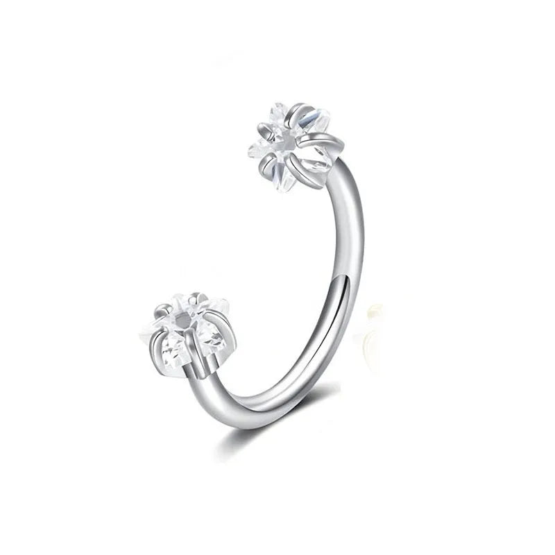 Steel Horseshoe Nose Ring with CZ Septum Hoop and Lip Piercing Jewelry