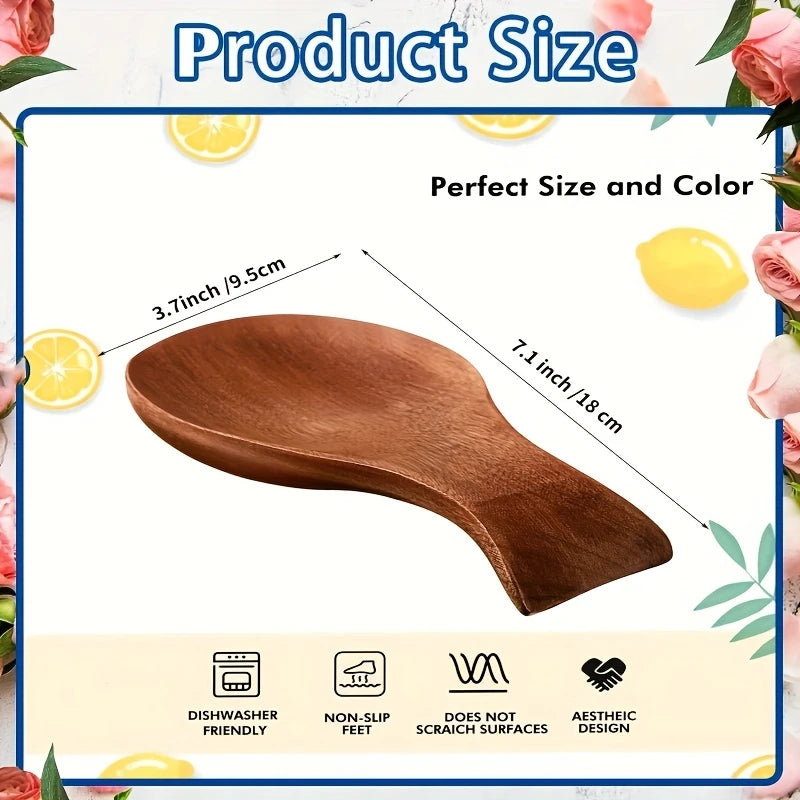Wooden Spoon Rest for Kitchen Counter - Rustic Farmhouse Style Holder for Spatulas, Spoons & Ladles