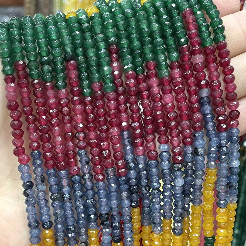 Natural Stone Faceted Beads for Jewelry Making - Aquamarine Tourmaline Amazonite Chalcedony Rondelle Spacer Beads 3x4mm