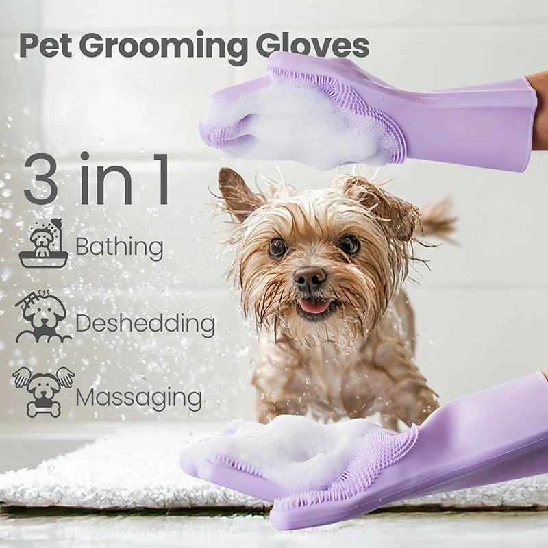 Pet Grooming Bathing Gloves for Dogs and Cats Silicone Hair Removal Scrubber Massage