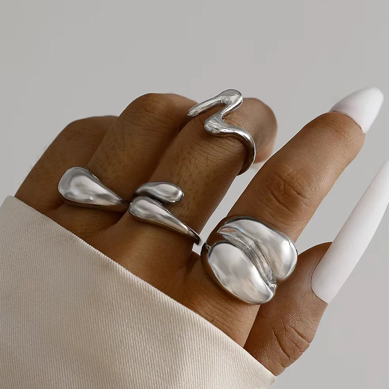 Trendy Geometric Circle Opening Joint Rings Set for Men & Women - Alloy Jewelry