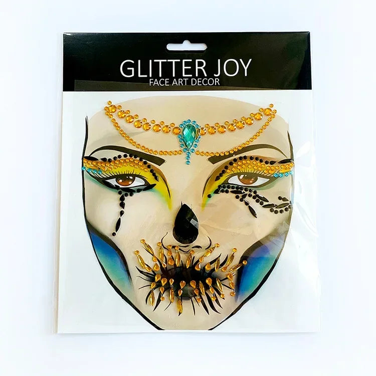 Halloween Clown Horror Face Stickers - 3D Crystal Temporary Tattoos for Cosplay & Party Decor