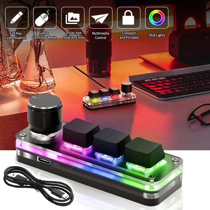 Custom RGB Mechanical Gaming Mini Keyboard with Macro Keys and Programming Knob