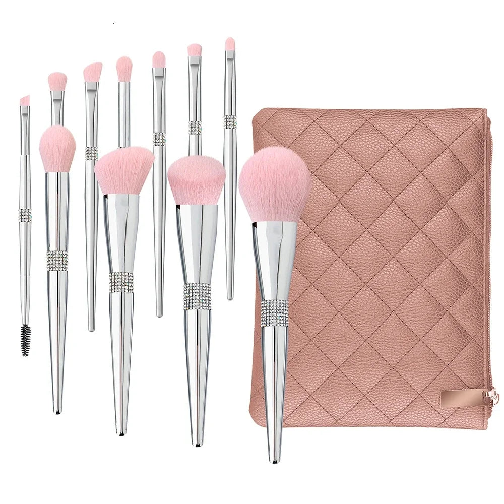 10pcs Diamond Makeup Brush Set - Soft Synthetic Face & Eye Brushes for Cosmetics