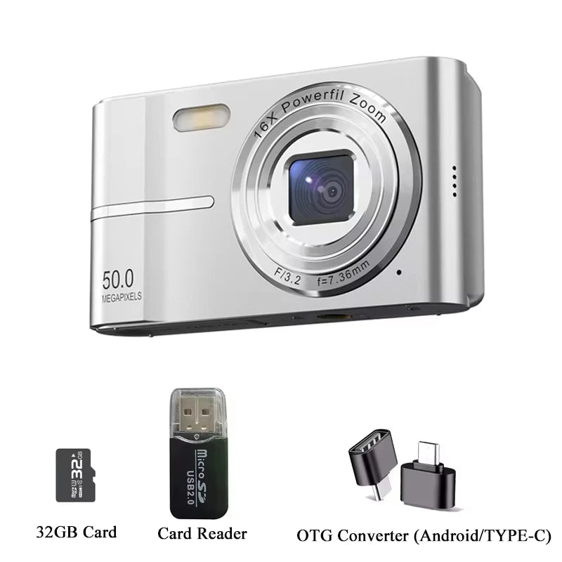 Digital Camera 50MP 5K Video 16X Zoom Anti-Shake Pocket Camera for Kids & Students