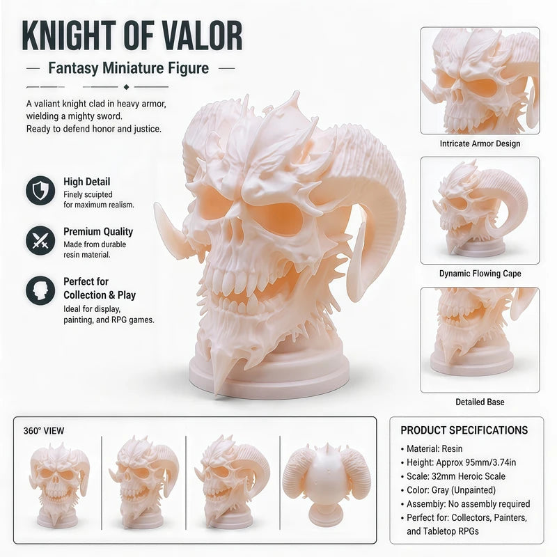 3D Skeleton Demon Statue Half-Body Resin Model Gothic Desktop Ornament Halloween Christmas Gift
