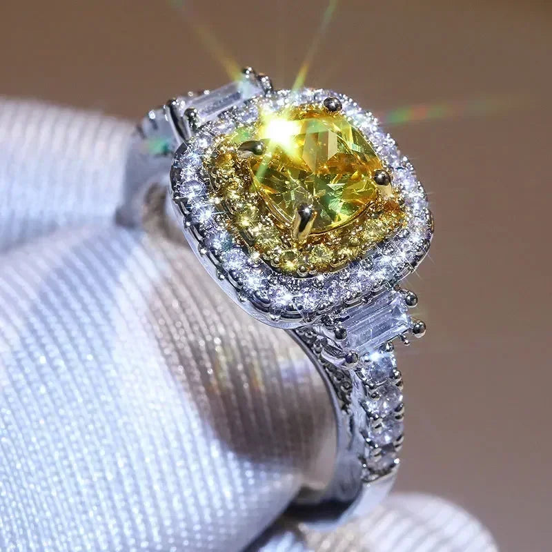 Elegant Yellow Cubic Zirconia Women’s Ring - Bridal, Anniversary Jewelry