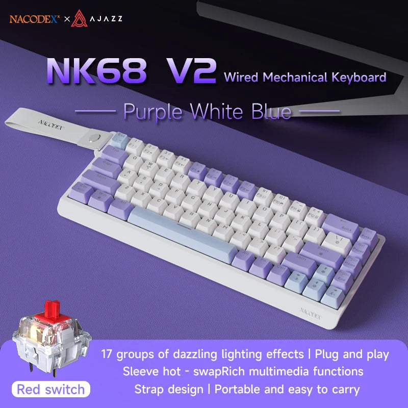Portable Wired Mechanical Gaming Keyboard RGB Hot-Swappable Lightweight PC