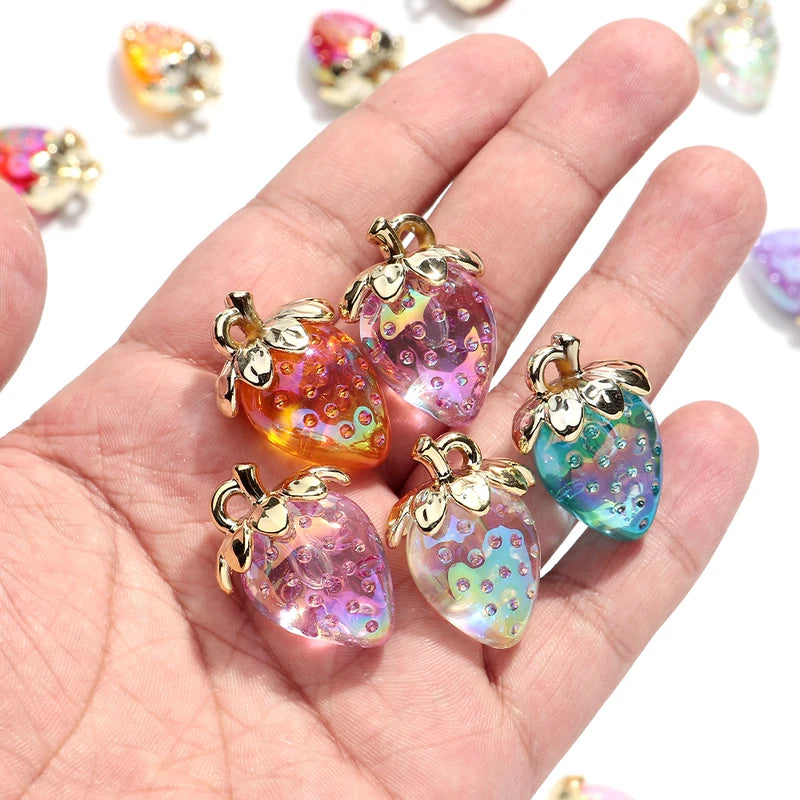 10pcs Transparent Strawberry Acrylic Charms for DIY Jewelry & Accessories