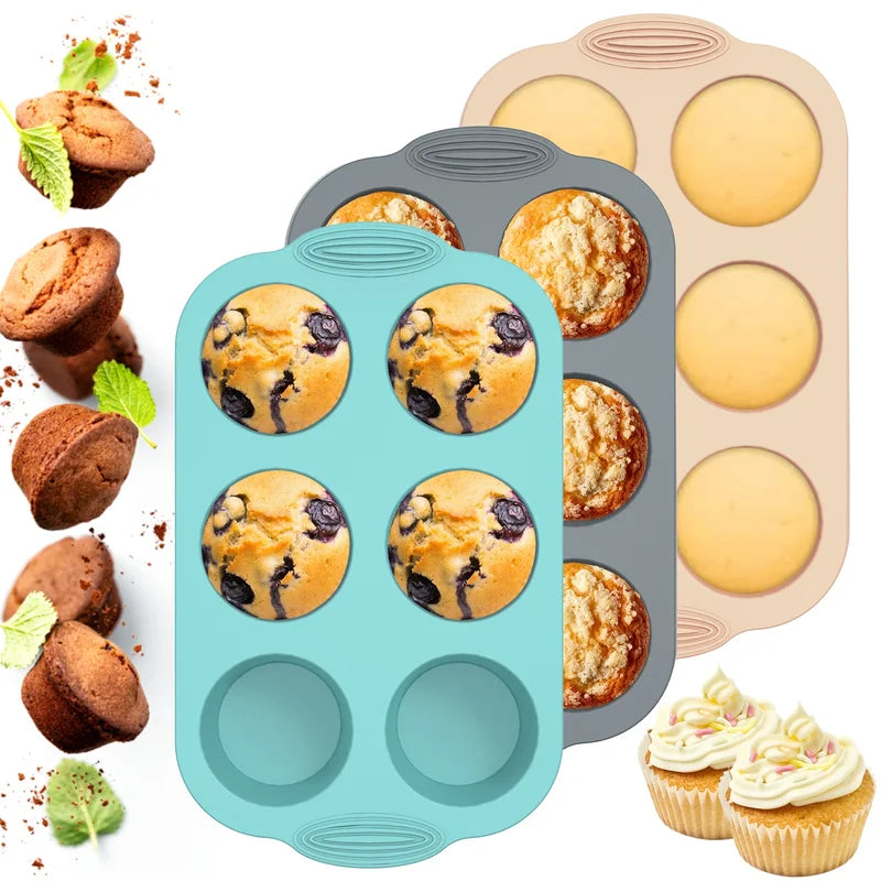 6-Cup Silicone Muffin Pan Non-Stick Baking Tray for Cakes & Cupcakes