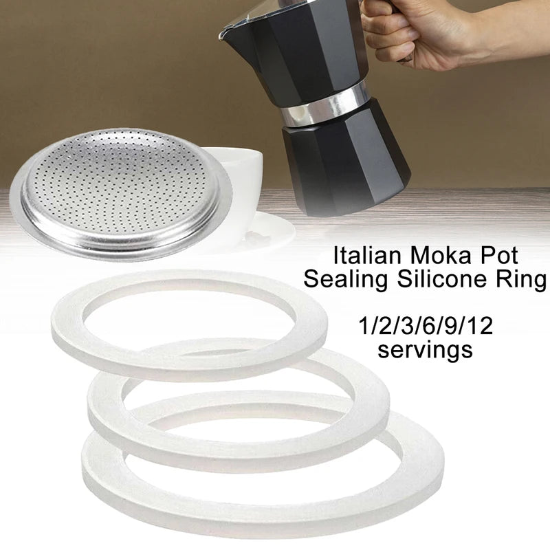 Silicone Coffee Rubber Seal & Filter Screen for Espresso Moka Pot Replacement