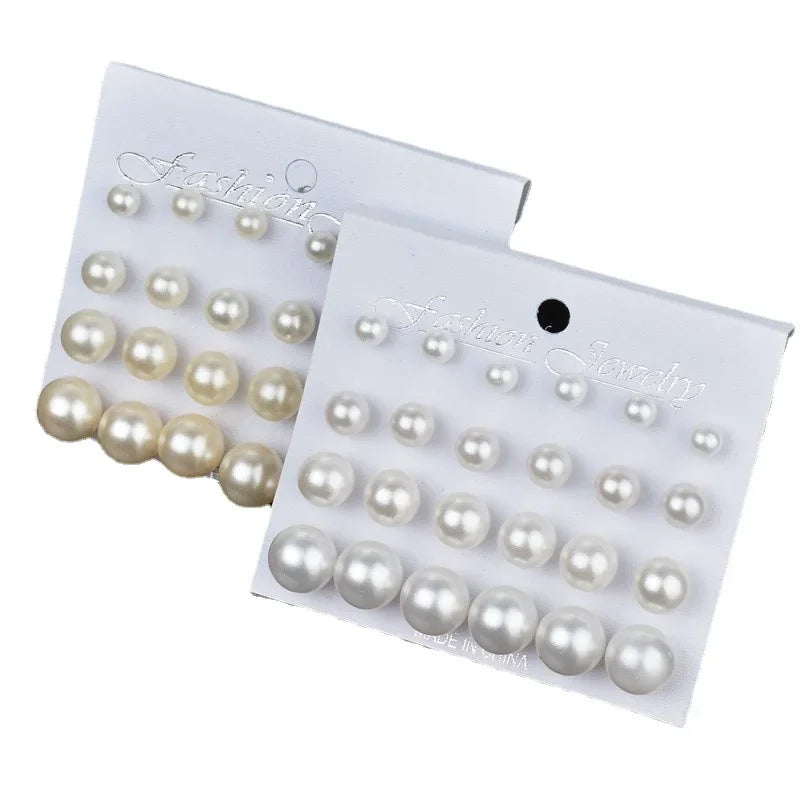 12 Pairs Pearl Earrings Set for Women Girls Multi-Size Stud Jewelry Gift