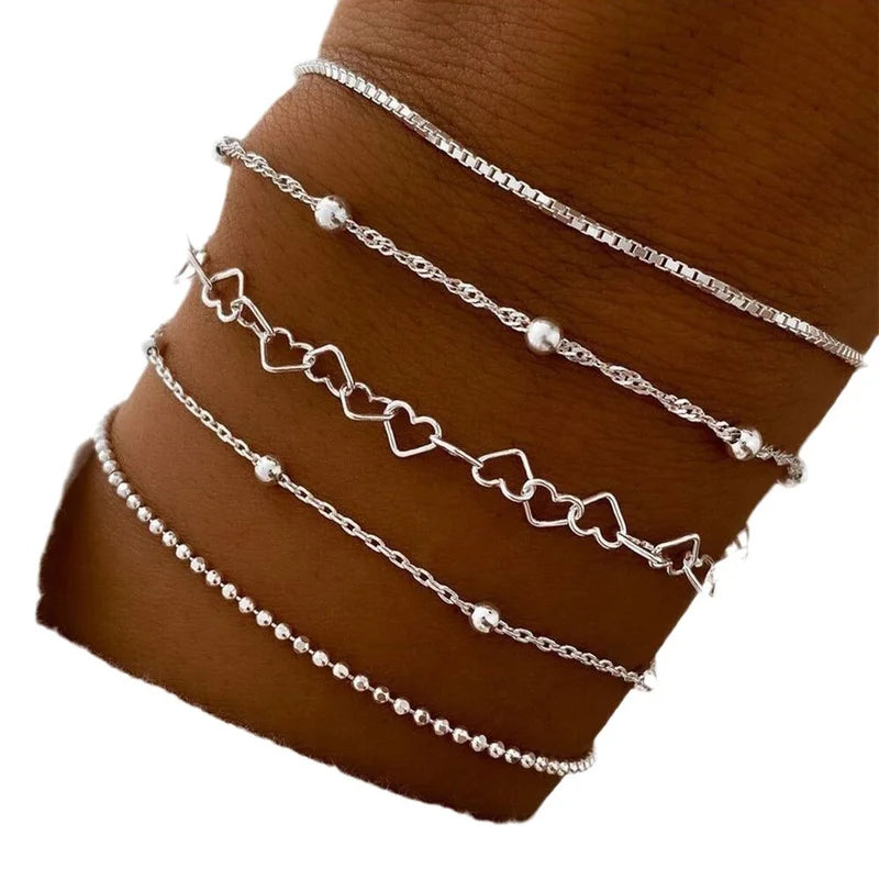 Elegant Gold Color Multilayer Love Bangle Set for Women - Trendy Fashion Jewelry Gift