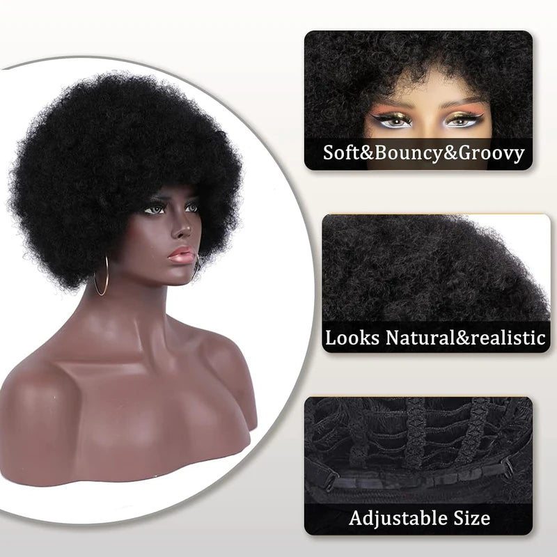 Full Wigs for Women Afro Kinky Curly Synthetic Wig Natural Look Party Cosplay