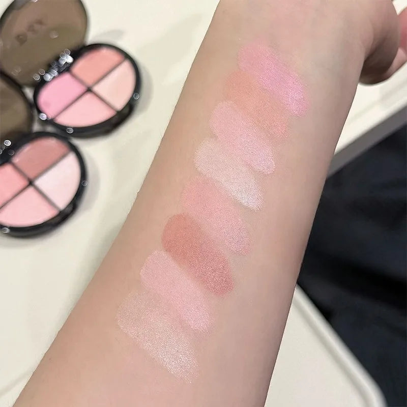 K-Beauty Glow Wet Blush Palette 4 Colors Dewy Natural Finish for Cheeks & Lips