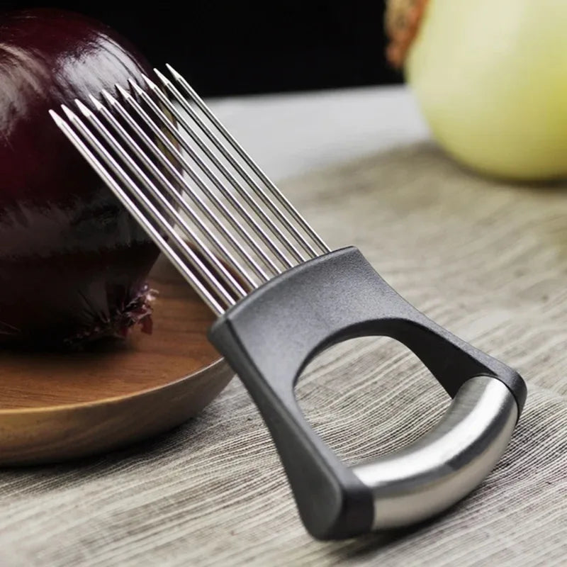 Stainless Steel Onion Cutter Holder Food Slicer Kitchen Gadget