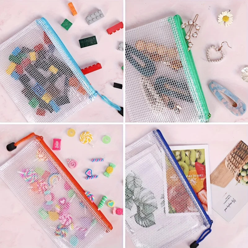 16PCS Waterproof Mesh Zipper Bags Travel Document Organizer Office Supplies