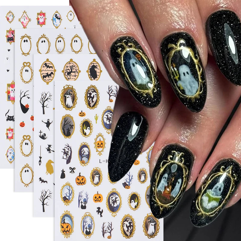 Halloween Ghost Pumpkin Devil Nail Stickers - Self-Adhesive 3D Nail Decals Set