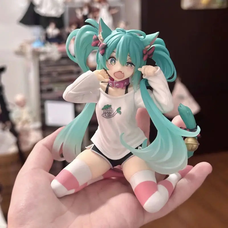 Anime Hatsune Miku Action Figure 12cm PVC Toy with Cat Ear Long Sleeve Outfit - Collectible Gift