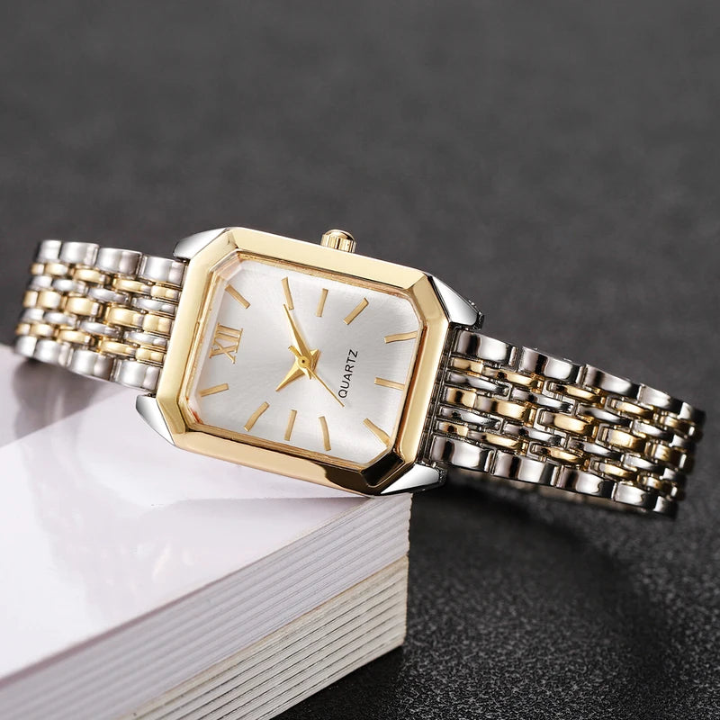 Women Quartz Wristwatch with Rectangular Roma Dial Fashion Watch for Ladies and Girls