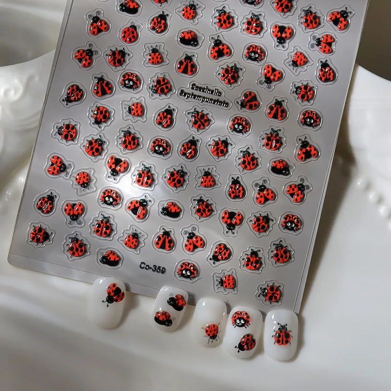 Cute Summer Insect Nail Art Stickers - 5D Embossed Self-Adhesive Decals
