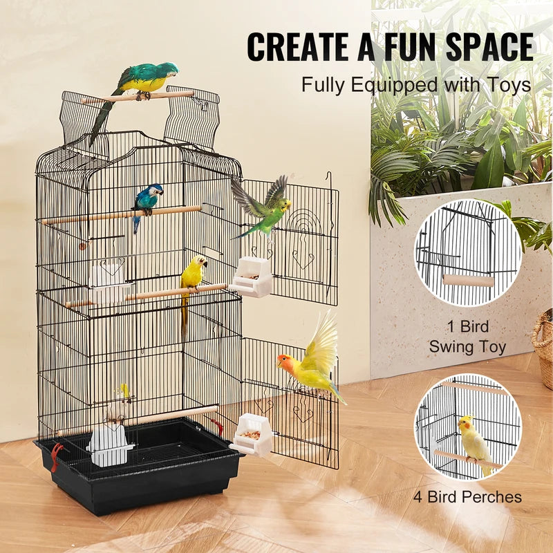 Large Open-Top Parrot Bird Cage with Swing & Perch for Small to Medium Birds