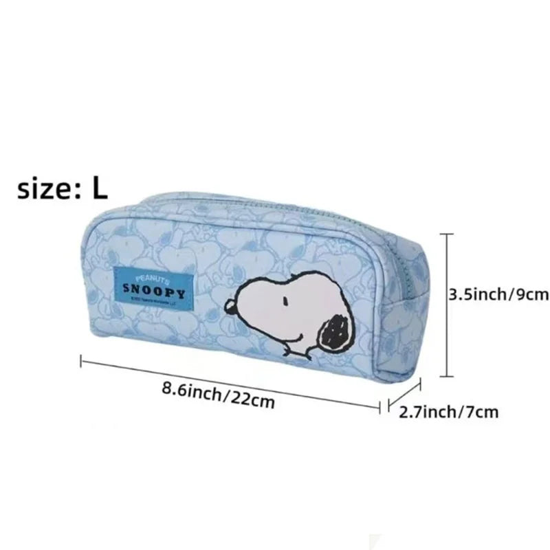 Cute Snoopy Pencil Case with Bone Pulling Makeup Bag - Blue Cartoon Travel Storage