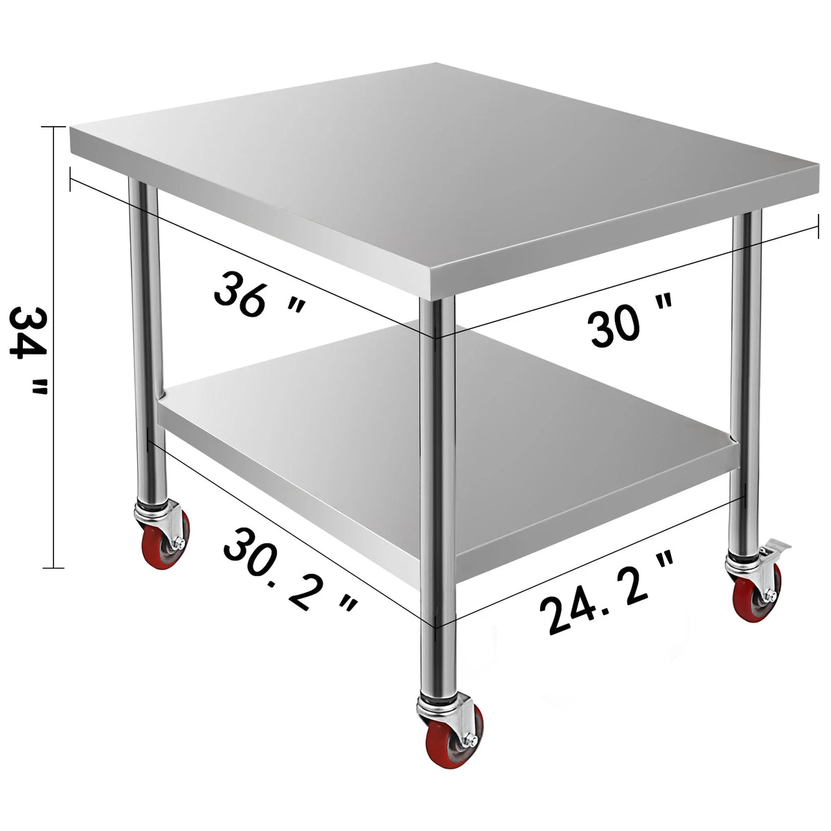 Stainless Steel Kitchen Prep Table with Casters & Backsplash, Load Capacity 100-300KG