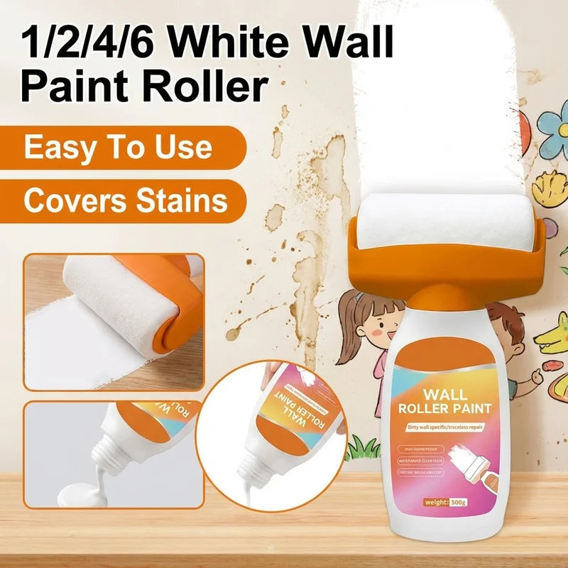 Water-Based Wall Repair Paint for Small Areas - High Coverage White Wall Paint with Roller Brush