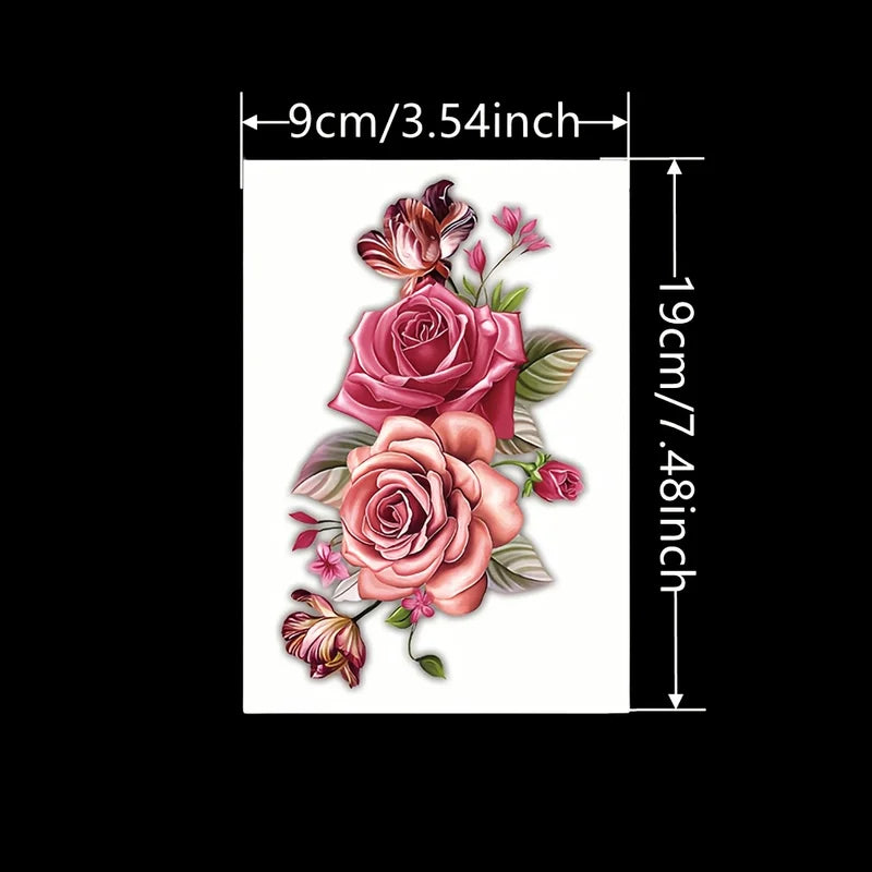Big Size Romantic Rose Flower Temporary Tattoo Stickers for Women & Girls
