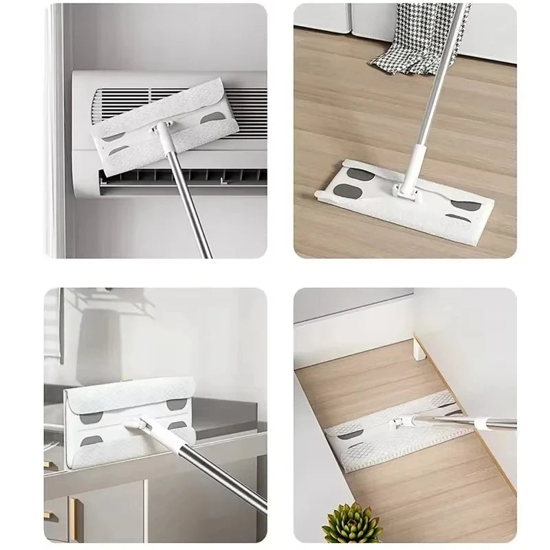 Disposable Flat Mop Cloths for Wet & Dry Floor Cleaning - 360° Rotating, Household Dust Removal