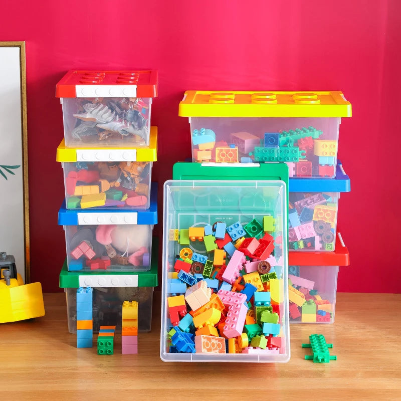 Large Particle Building Blocks Storage Box - Transparent Plastic Organizer with Lid, Kids Toy Container