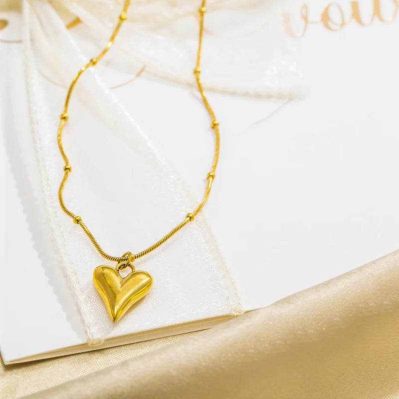 Minimalist Stainless Steel Heart Necklace for Women - 18k Gold Plated Jewelry