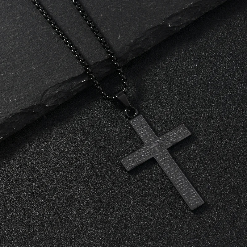Stainless Steel Christian Prayer Cross Pendant Necklace for Men Women Jewelry