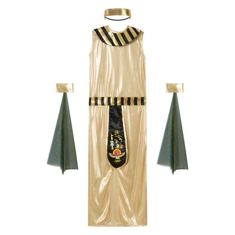 Children's Halloween Costume Girls Masquerade Golden Egyptian Princess Dress for Themed Party