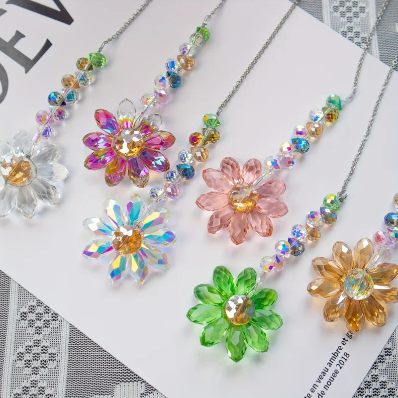 Crystal Sunflower Suncatchers Hanging Ornaments Rainbow Maker Indoor Outdoor Decor Set