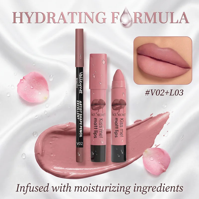 Velvet Matte Lipstick and Lipliner Duo Waterproof & Precise - Natural Color