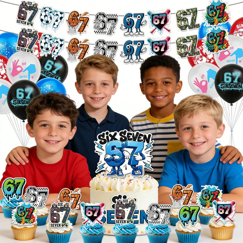 67 Meme Themed Party Decorations Set with Banner Cake Topper Balloons